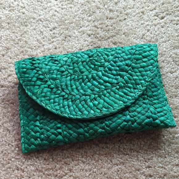 Handbags - Green Woven Clutch